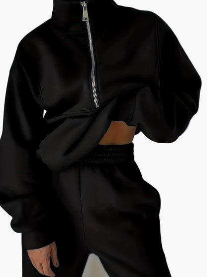 Damen Halbzip Sweatshirt Trainingsanzug – Moderner Freizeit-Look für Herbst und Winter