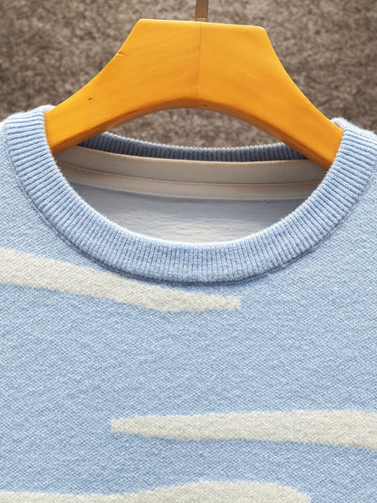 Herren Pullover mit Landschafts- und Kuh-Motiv, Casual Strickpullover für Herbst und Winter