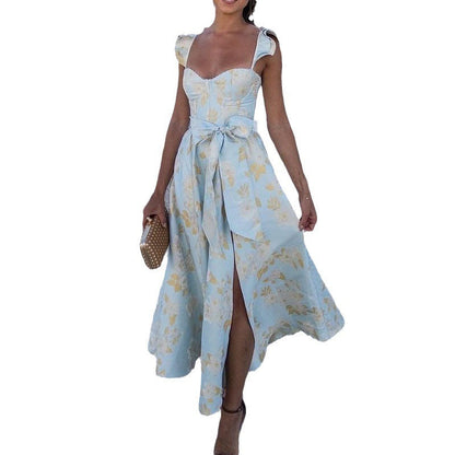 Amanda – Modisches Blumendruck Französisch Retro Taillensuspenders Kleid