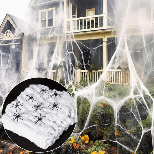 Halloween Spinnennetz Dekoration mit Kunststoffspinnen – Perfekte Gruseldeko für Haus & Garten