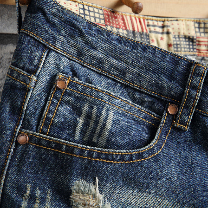 Gabriel – Neue Sommer perforierte Denim-Shorts