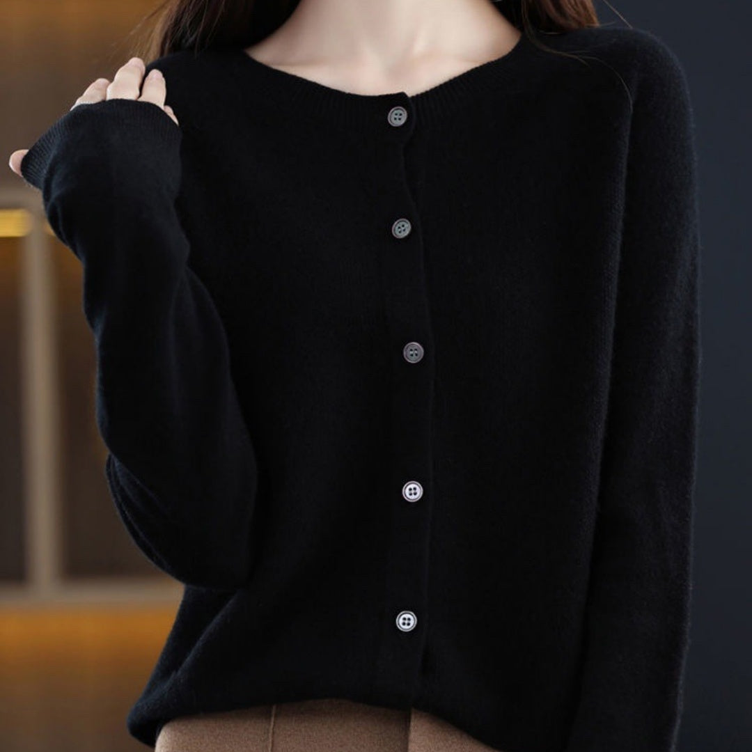 Katie – Merino Woll-Cardigan mit Rundhalsausschnitt und langen Ärmeln
