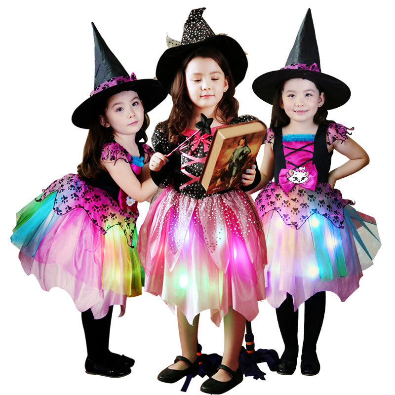 Kinder Halloween Hexenkostüm Set mit Hut, Kleid, Zauberstab und Tasche – Perfekt für Halloween-Partys und Trick-or-Treat