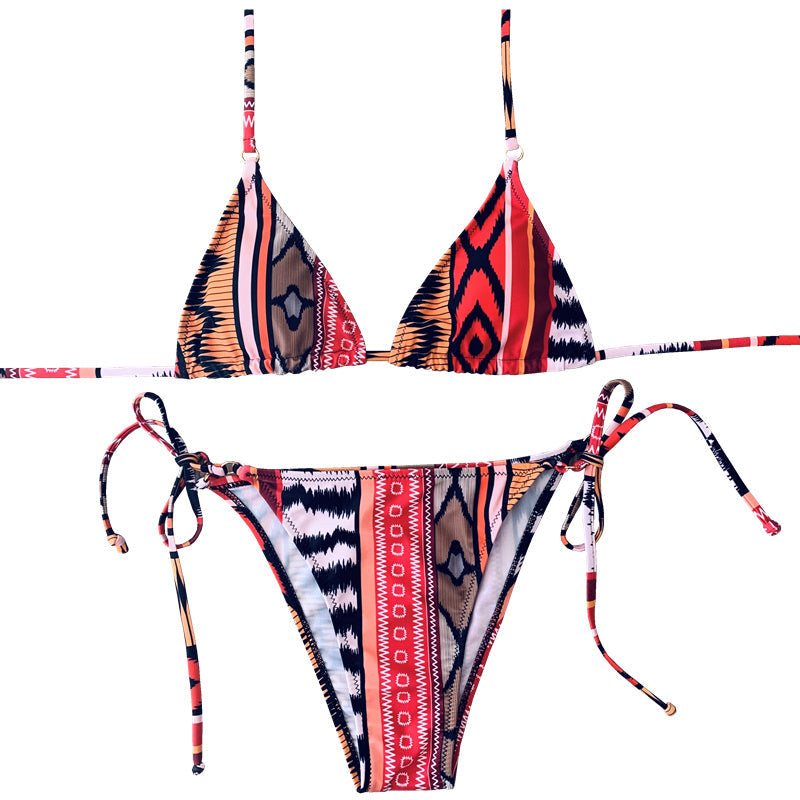 Carly – Bedruckter Damenrückenfreier Sexy Halter Bandage Strap Split Badeanzug Bikini Zweiteiliges Set