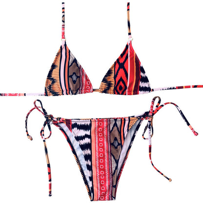 Carly – Bedruckter Damenrückenfreier Sexy Halter Bandage Strap Split Badeanzug Bikini Zweiteiliges Set
