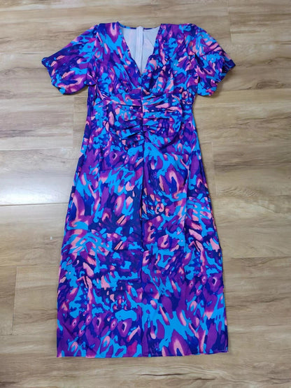 Damen Midikleid mit Puffärmeln und modischem Animal-Print – Elegantes Sommerkleid für besondere Anlässe