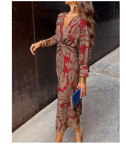 Damen Elegantes Maxikleid mit Print – Stilvolles Kleid für Büro und besondere Anlässe