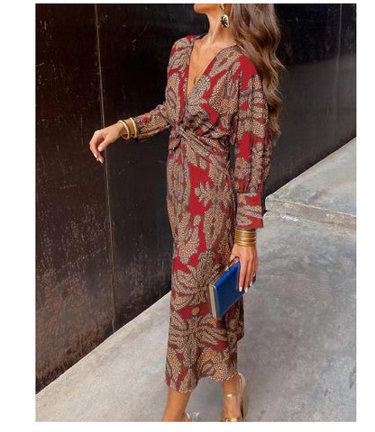Damen Elegantes Maxikleid mit Print – Stilvolles Kleid für Büro und besondere Anlässe