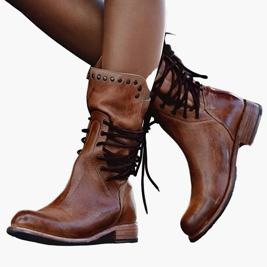 Damen Vintage Leder Stiefeletten mit Schnürung – Robuste Mode für Alltag & Abenteuer