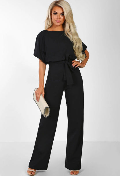 Kathryn – Modischer Kurzarm-Jumpsuit mit Schnürung und Knopf in 7 Farben