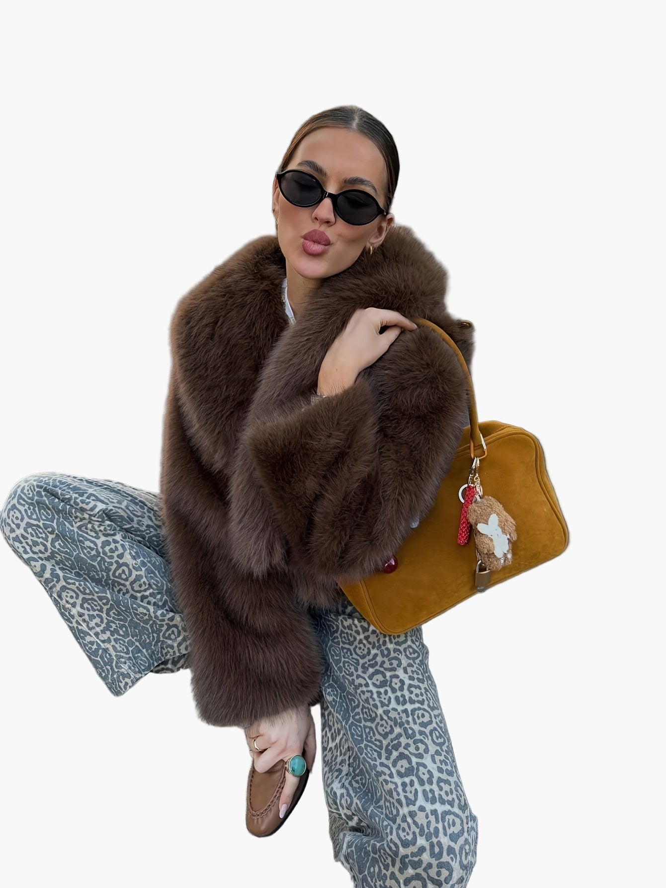 Damen Kurzfelljacke im eleganten Chic-Stil für Herbst und Winter, lockere Passform, ideal für lässige Anlässe