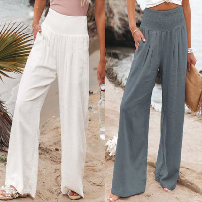 Nicole – Bequeme Damenhose mit weitem Bein aus Baumwolle-Leinen