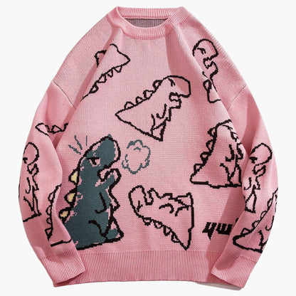 Herren Pullover im Cartoon-Dinosaurier-Design, lässig, Streetwear, für Herbst & Winter
