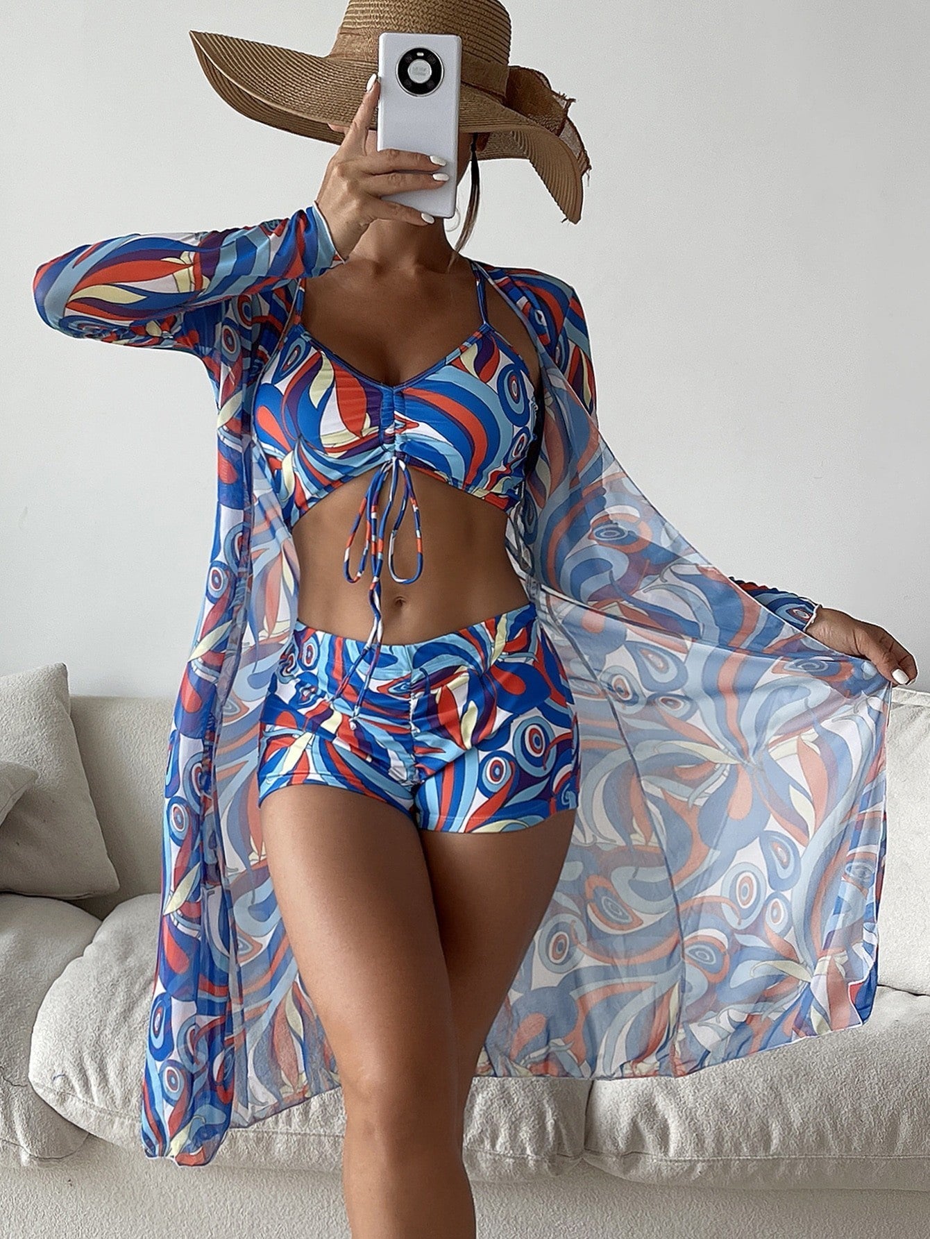 Lydia – 3-teiliges Bikini-Set mit langärmliger Cardigan für den Sommer