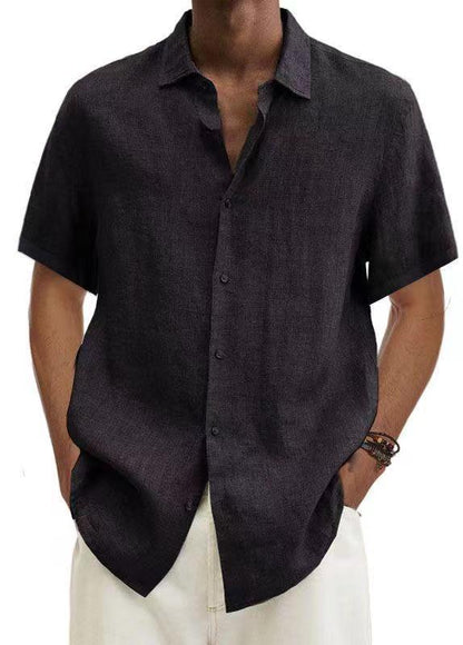 Herren Sommer Leinenhemd Kurzarm – Lässiges Freizeit Hemd im japanischen Stil