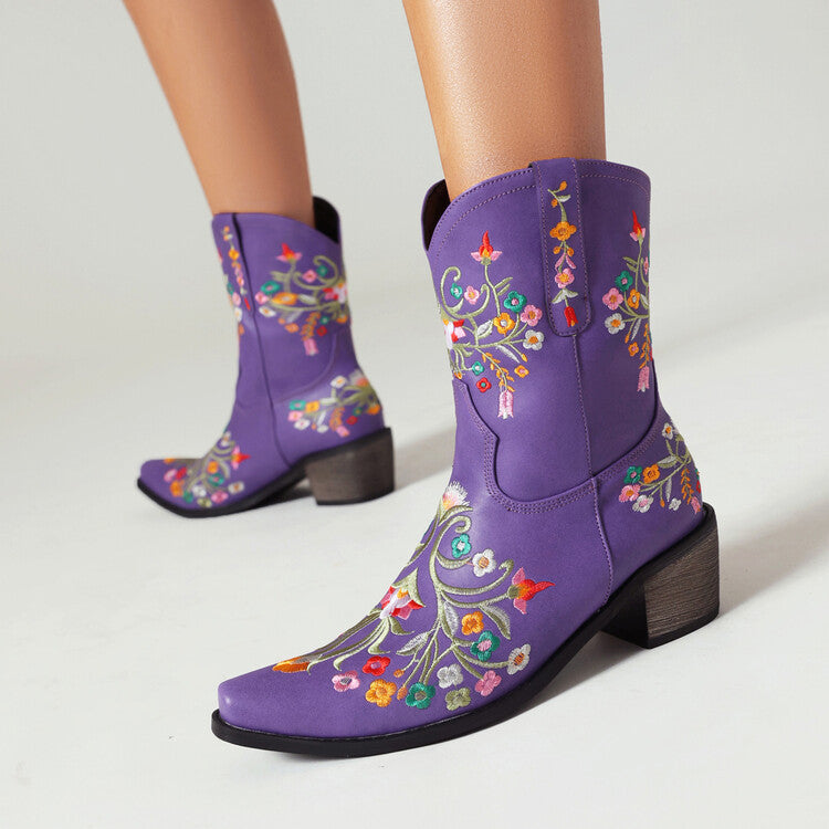 Duncan – Bestickte Ethno-Stil Retro Chunky Heel Stiefel