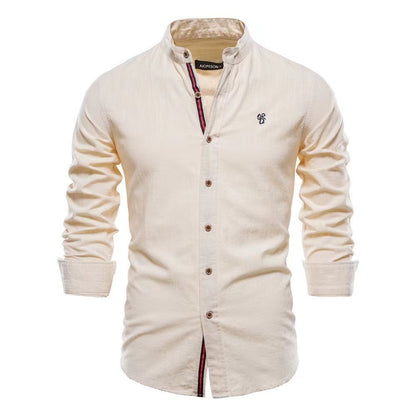 Herren Freizeithemd Slim Fit Stehkragen Modern Business Casual