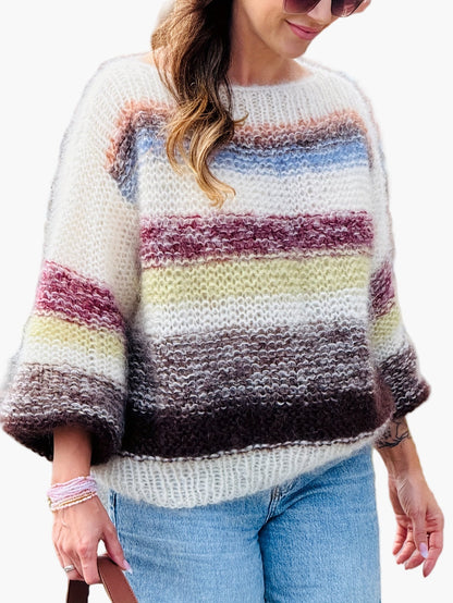 Damen Pullover Elegant Gestreift Strickpullover für Herbst/Winter Freizeit