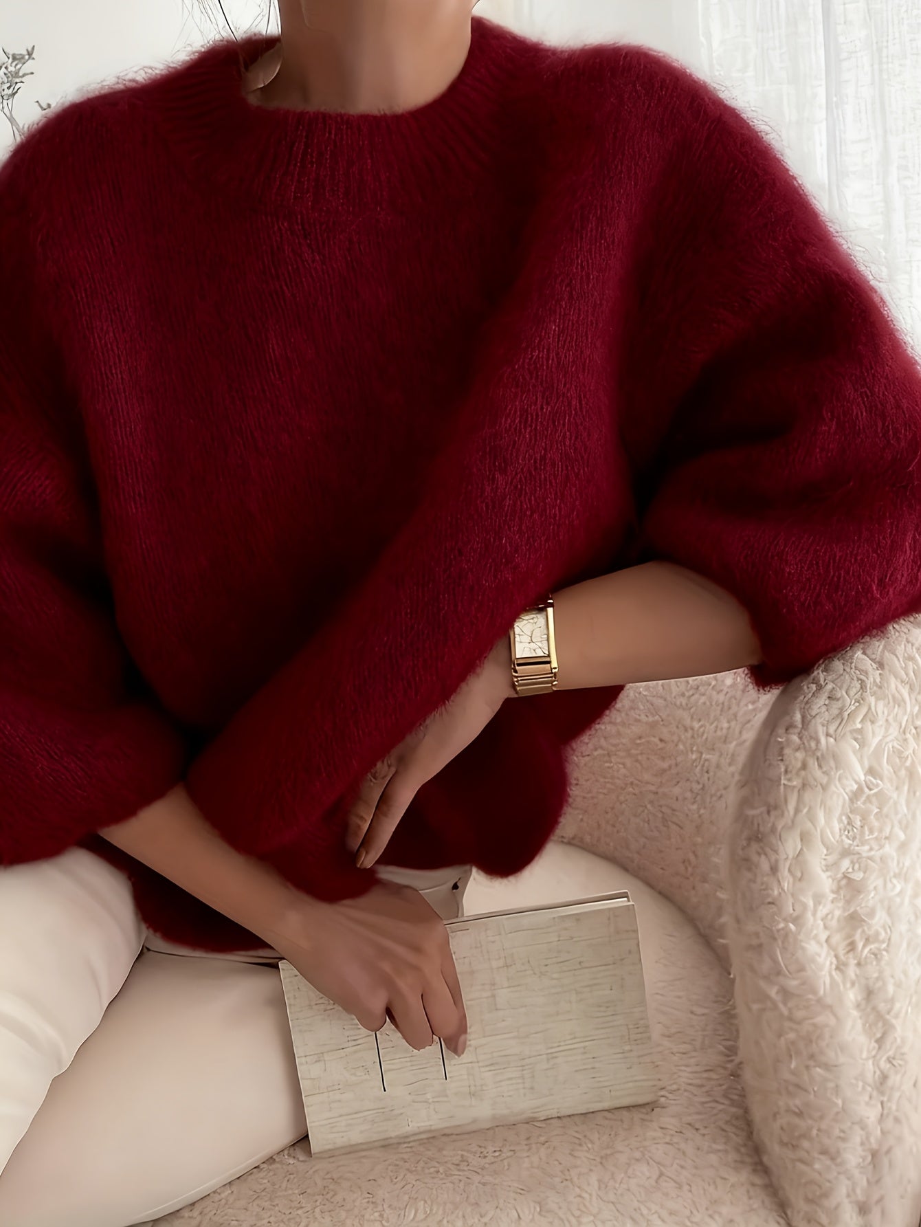 Damen Oversize Pullover Elegant Herbst Winter Freizeit