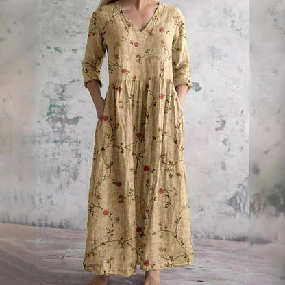 Damen Boho Maxikleid mit Stickerei – Eleganter Vintage-Stil für Alltag und Freizeit