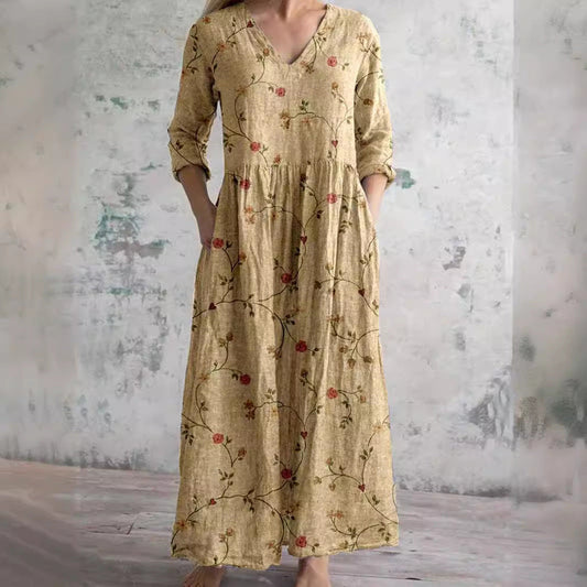 Damen Boho Maxikleid mit Stickerei – Eleganter Vintage-Stil für Alltag und Freizeit