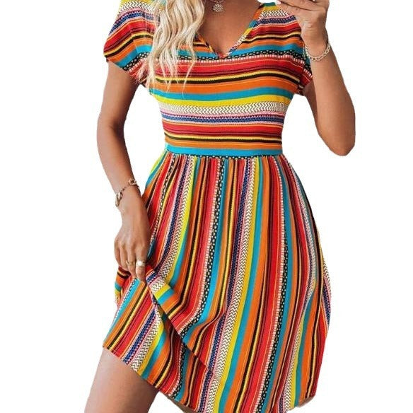 Amelia – Batwing Ärmel Kleid mit Farbstreifen