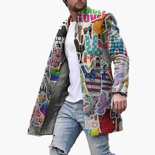 Herren Designer Mantel mit Grafik-Print – Modischer Streetwear Look für Alltag und Events