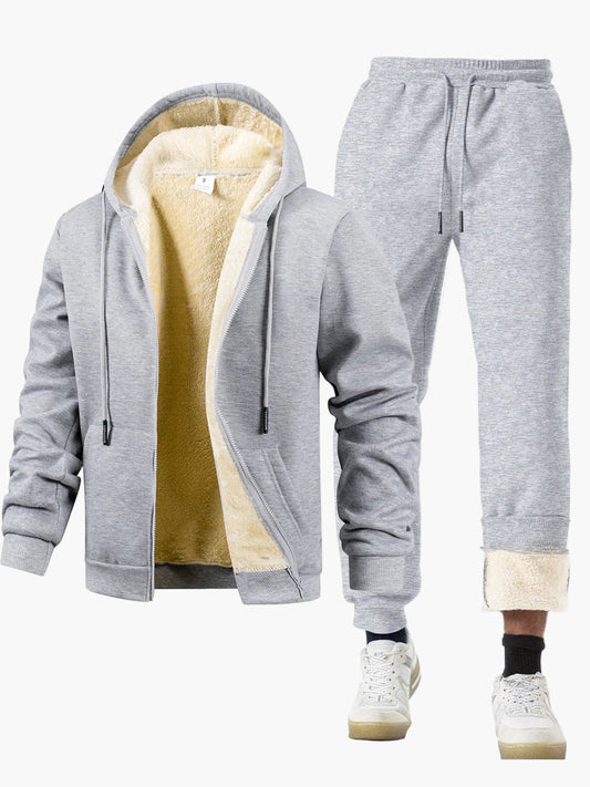 Herren Jogginganzug Set mit Fleece-Innenfutter – Kapuzenpullover und Jogginghose, Casual Style für Herbst und Winter