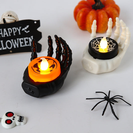 Halloween LED Deko-Skelett-Hand mit Teelicht – Stimmungsvolle Halloween Party Dekoration