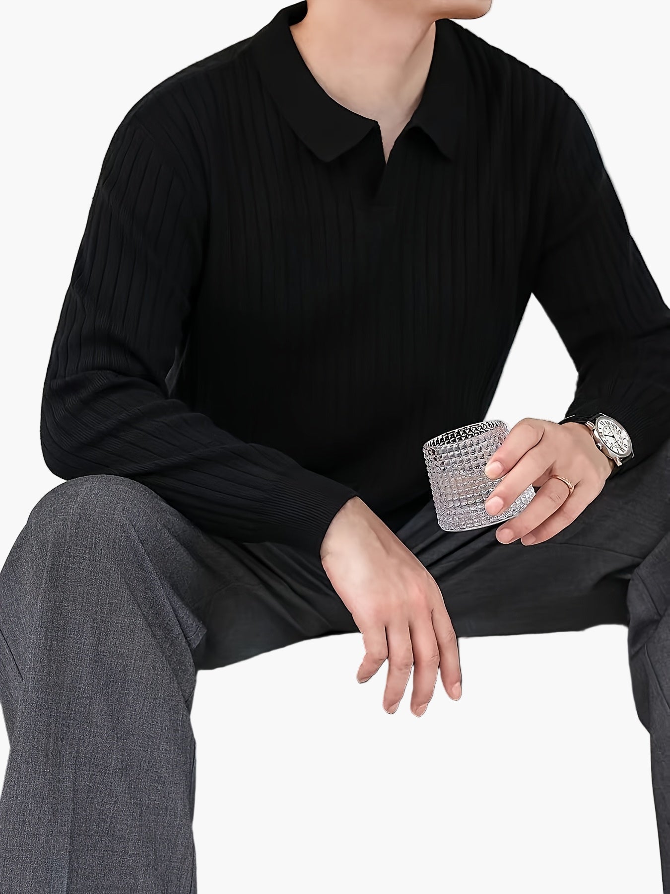 Herren Strick-Poloshirt mit Rippstruktur – Stilvoller Freizeit-Look für Herbst und Winter