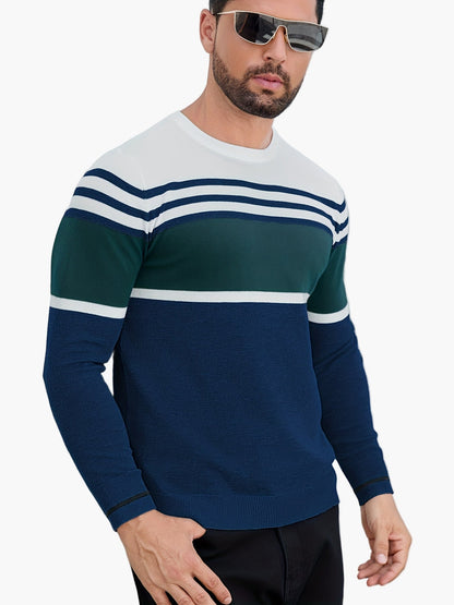 Herren Pullover im modernen Blockstreifen-Design – Lässiger Rundhals für Alltag und Freizeit