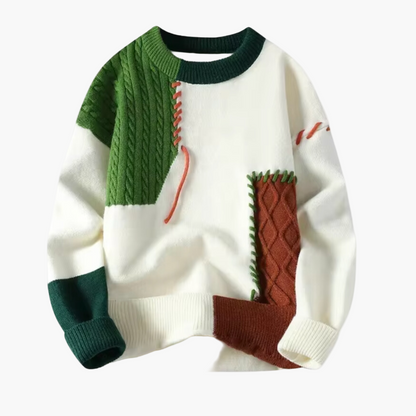 Herren Patchwork Strickpullover – Moderner Freizeitpulli mit einzigartigem Design