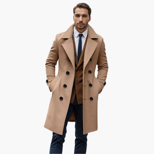 Herren Business Mantel Zweireiher – Klassischer, Eleganter Übergangs- und Wintermantel für Büro und Alltag