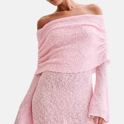 Imogen – Langärmliges Off-Shoulder Kleid mit kurzem Rock
