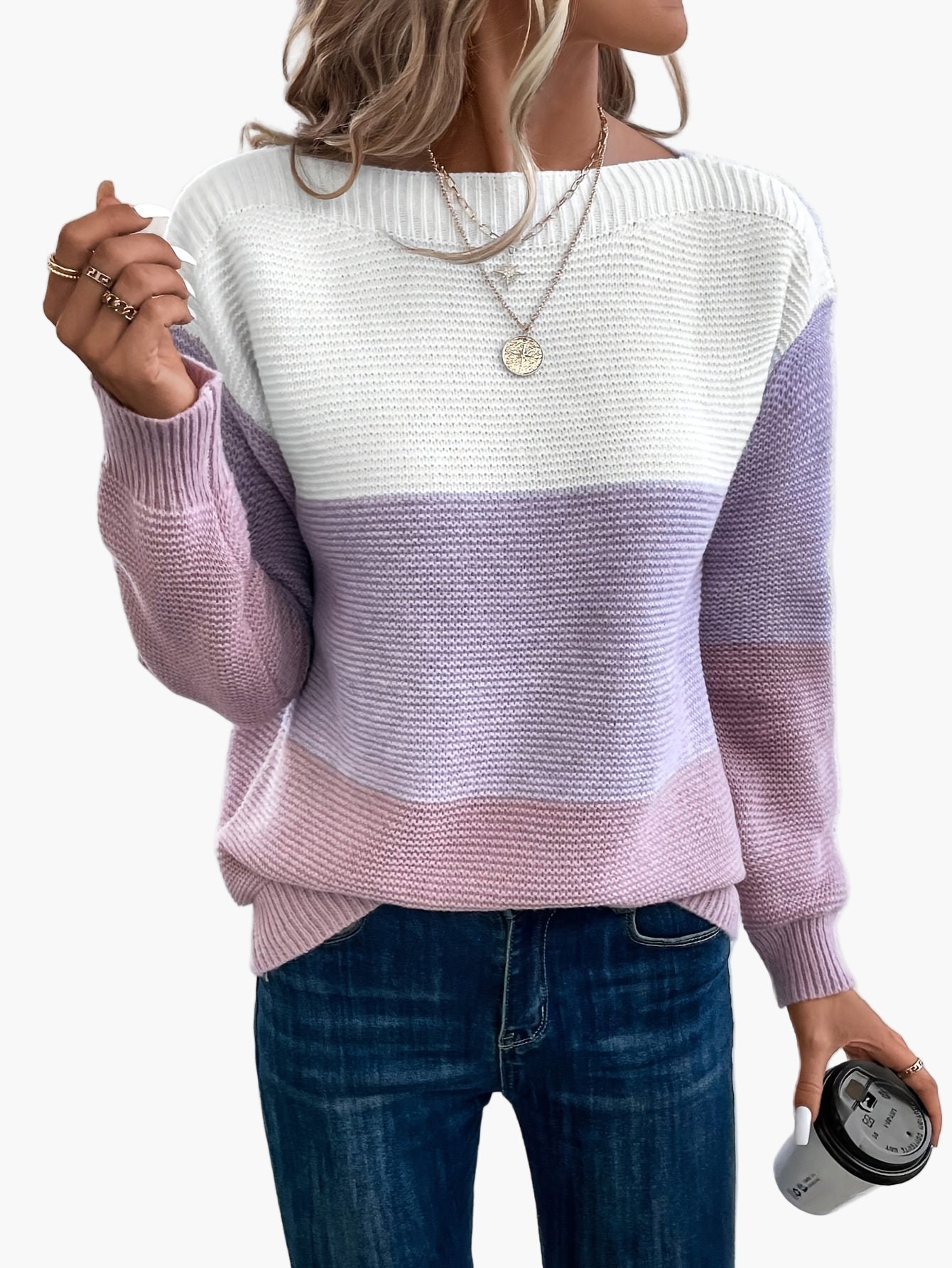 Damen Strickpullover im Colorblock-Design – Eleganter Freizeit-Look für Herbst und Winter
