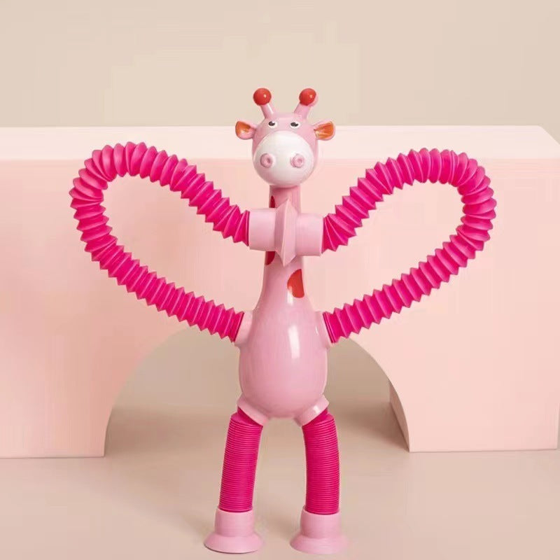 Kinder Cartoon Giraffe Fidget Spielzeug – Teleskopische Saugfuß Anti-Stress Spielfigur – Unisex, Sensorik Lernspielzeug