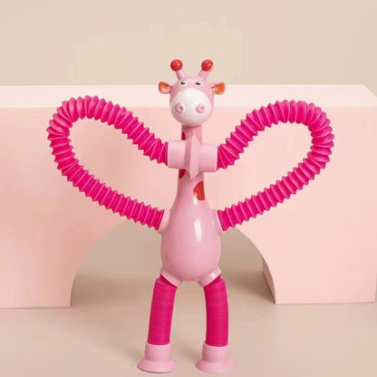 Kinder Cartoon Giraffe Fidget Spielzeug – Teleskopische Saugfuß Anti-Stress Spielfigur – Unisex, Sensorik Lernspielzeug