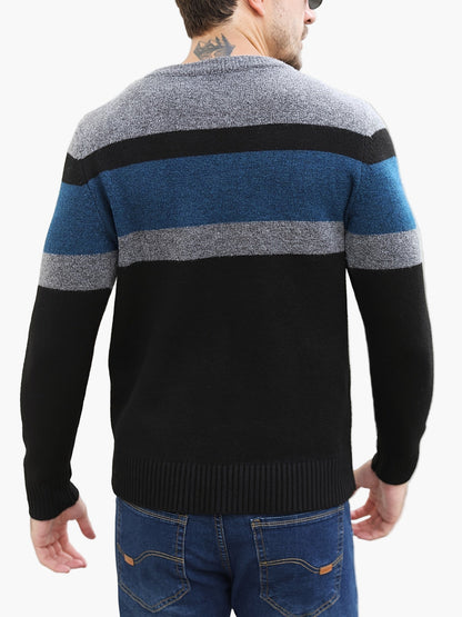 Herren Strickpullover mit Streifenmuster – Modischer Freizeitpullover für Herbst und Winter