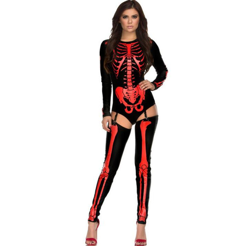 Damen Halloween Skelett Kostüm – Sexy Overall für Halloween Partys & Gruselige Events