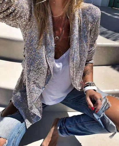 Amanda – Elegant funkelnder Blazer mit langen Ärmeln