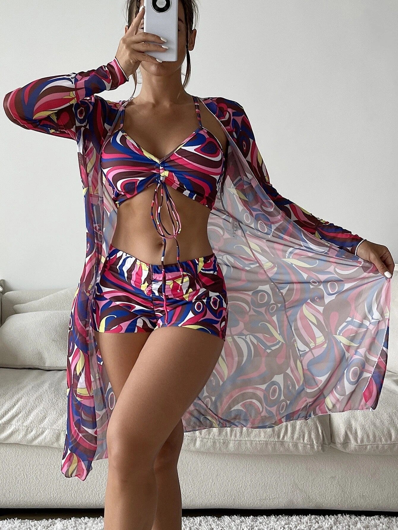 Lydia – 3-teiliges Bikini-Set mit langärmliger Cardigan für den Sommer