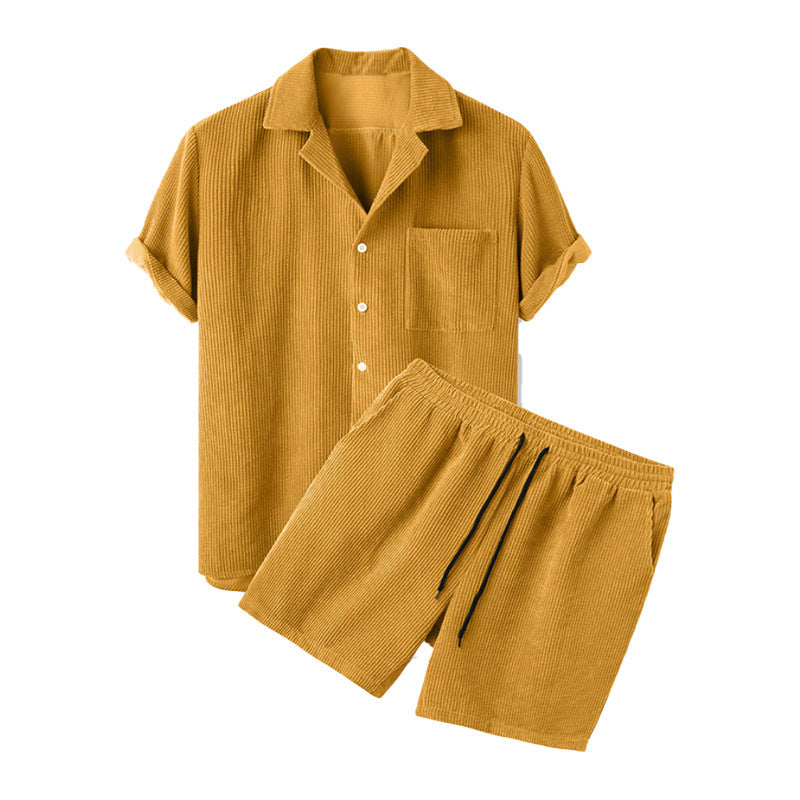 Henry – Zweiteiliges Set aus Kordstoff mit einfarbigem Casual-Hemd und Shorts