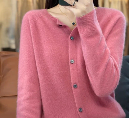 Katie – Merino Woll-Cardigan mit Rundhalsausschnitt und langen Ärmeln