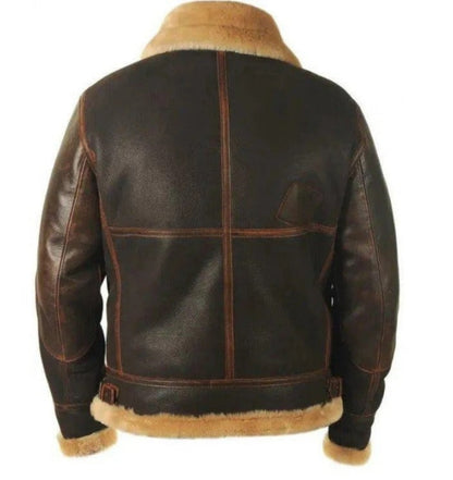 Herren Vintage Fliegerjacke mit Lammfellkragen – Winterjacke im Aviator-Stil