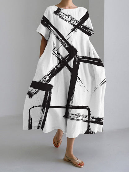 Damen Maxikleid im Retro-Stil mit großem Blumenmuster – Lockeres Sommerkleid für Alltag und Freizeit