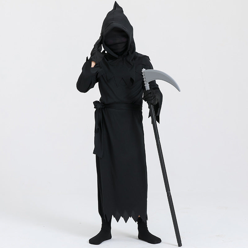 Halloween Kinder Grim Reaper Kostüm – Unisex Sensenmann Verkleidung für Halloween Party & Trick-or-Treat