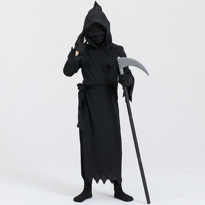 Halloween Kinder Grim Reaper Kostüm – Unisex Sensenmann Verkleidung für Halloween Party & Trick-or-Treat