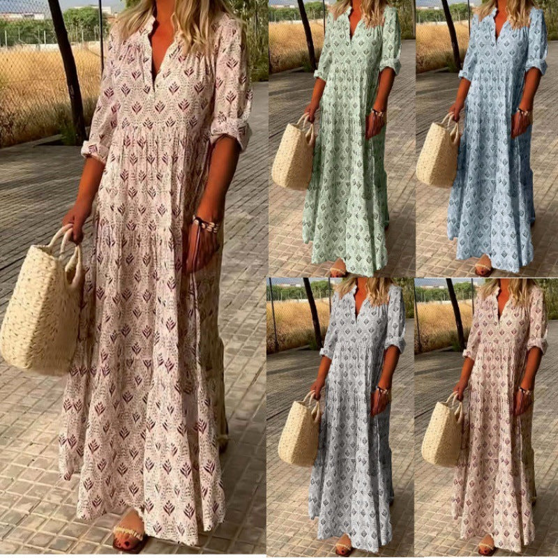 Leah – Vintage Stehkragen Oversized Modisches Lockeres Kleid