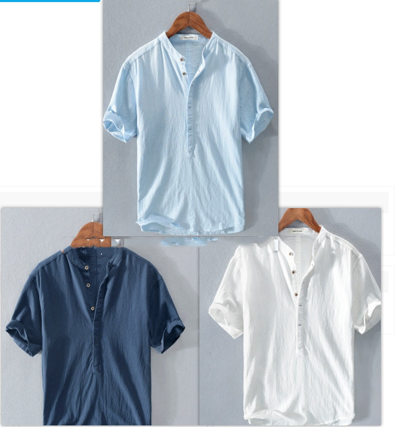 Steve – Herren T-Shirt mit Stehkragen aus japanischer Eis-Seide und Leinen