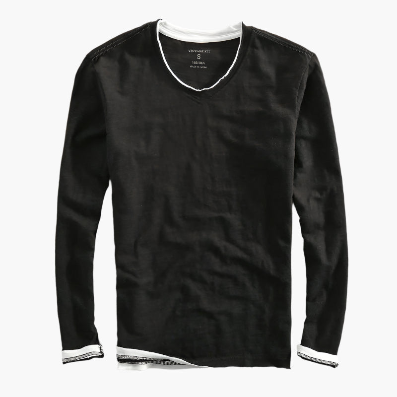 Herren Langarmshirt mit Layer-Look und V-Ausschnitt – Modernes Freizeitshirt für den Alltag